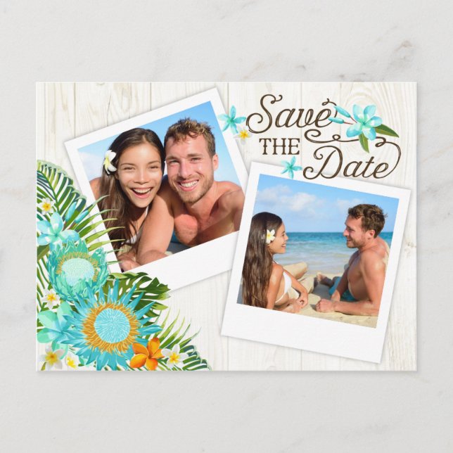 Carte Postale Faire-part Luau Hawaiian Rustic Beach Enregistrer la date (Devant)