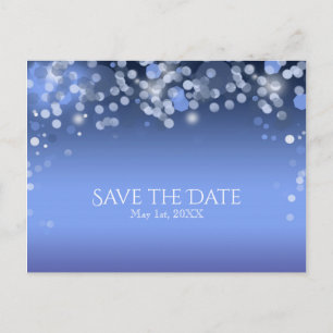 Carte Postale Faire-part Lumières Bleues Hivernales Mariage d'Hiver Enregis