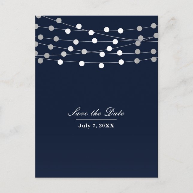 Carte Postale Faire-part Lumières de corde de marine bleue Save the Date Mo (Devant)
