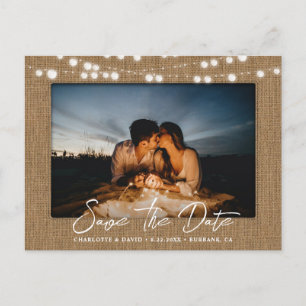 Carte Postale Faire-part Lumières de ficelle de jute Mariage Photo Enregist