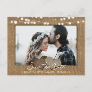 Carte Postale Faire-part Lumières de ficelle de jute Mariage Photo Enregist