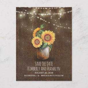 Carte Postale Faire-part lumières de jarres de maçon de tournesols enregist