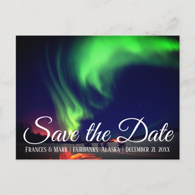 Carte Postale Faire-part Lumières du Nord d'Alaska Enregistrez la Date (Devant)