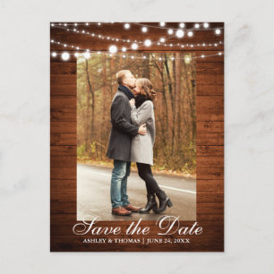 Carte Postale Faire-part Lumières en bois Mariage rustique Enregistrer la d
