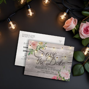 Carte Postale Faire-part Lumières florales en bois rustiques de ficelle