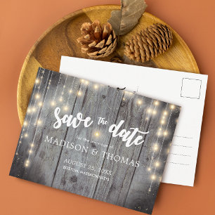 Carte Postale Faire-part Lumières Rustiques Bois Mariage Enregistrer La Dat