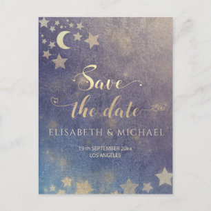 Carte Postale Faire-part Lune romantique céleste et étoiles calligraphie an