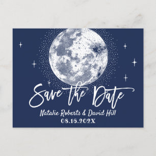 Carte Postale Faire-part Lune romantique et étoiles Mariage de la Marine Sa
