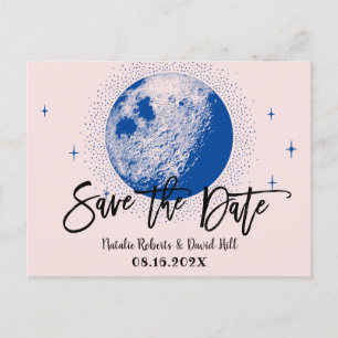 Carte Postale Faire-part Lune romantique et étoiles Mariage rose Enregistre