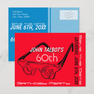 Carte Postale Faire-part Lunettes 3D 60e anniversaire Enregistrer la date