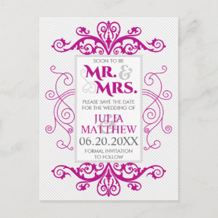 Carte Postale Faire-part Magenta Vintage Frotles Mariage Enregistrer La Dat