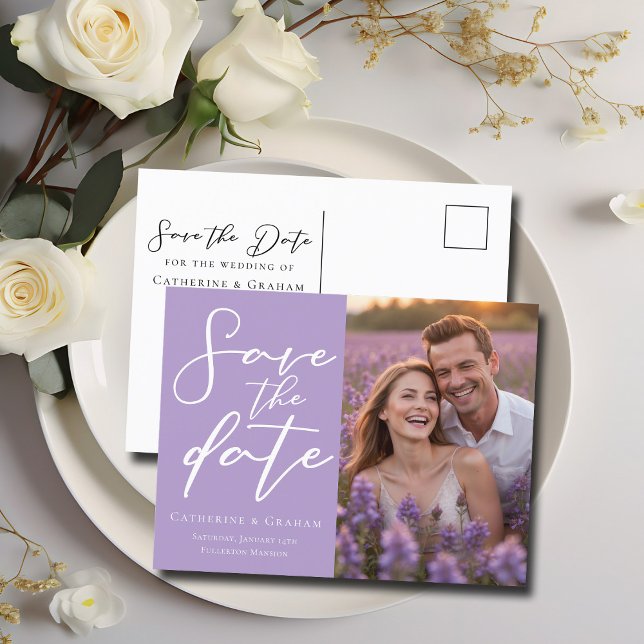 Carte Postale Faire-part Magnifique Photo de Couple Violet Lilas Enregistre (Créateur téléchargé)