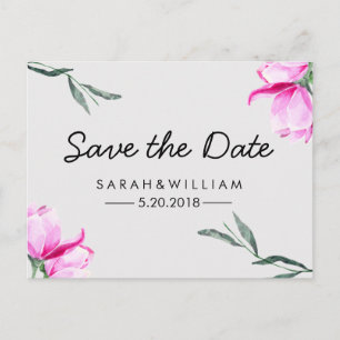 Carte Postale Faire-part Magnolia Floral Aquarelle Enregistrer La Date Cart