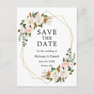 Carte Postale Faire-part Magnolias Roses Or Save The Date Aquarelle