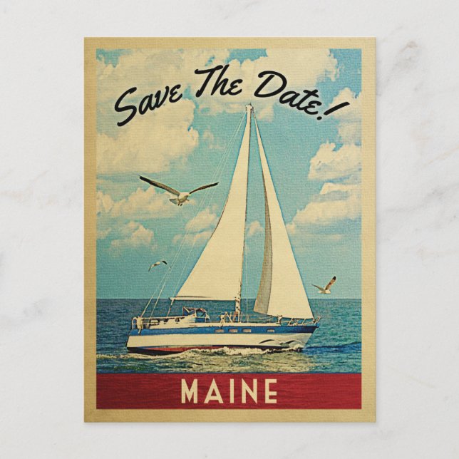 Carte Postale Faire-part Maine Enregistrer La Date Voilier Nautique (Devant)