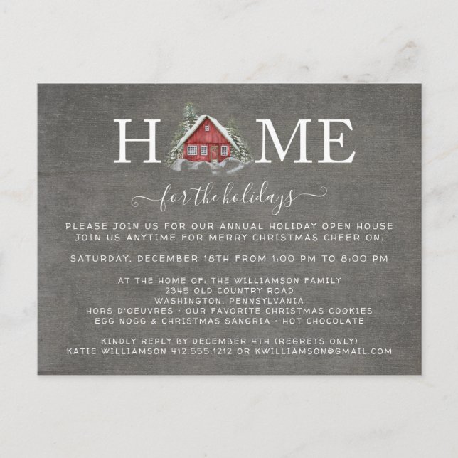 Carte Postale Faire-part Maison aquarelle rustique pour les fêtes Maison ou (Devant)