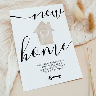 Carte Postale Faire-part Maison clé beige minimal nouveau cœur déménagement