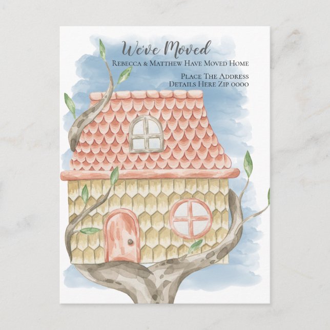 Carte Postale Faire-part Maison dans les Arbres Aquarelle Nous avons déména (Devant)