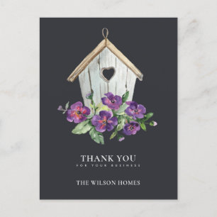 CARTE POSTALE FAIRE-PART MAISON DE L'OISEAU FLEURALE RUSTIQUE NOIRE REMERCI