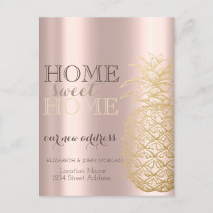 Carte Postale Faire-part Maison Douce Maison,Ananas,Adresse Nouvelle Rose G