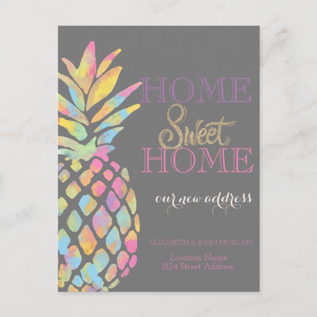 Carte Postale Faire-part Maison Douce Maison, Ananas Aquarelle  Nouvelle Ad (Devant)