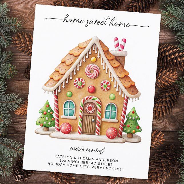 Carte Postale Faire-part Maison en pain d'épices mignonne Nouvel emplacemen (Créateur téléchargé)