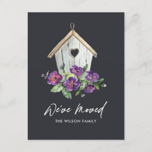 CARTE POSTALE FAIRE-PART MAISON POUR OISEAUX FLEURALE NOIRE RUSTIQUE NOUVEL