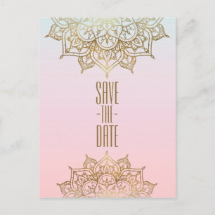 Carte Postale Faire-part Mandala Doré Rose Pêche Élégant Chic À retenir la 