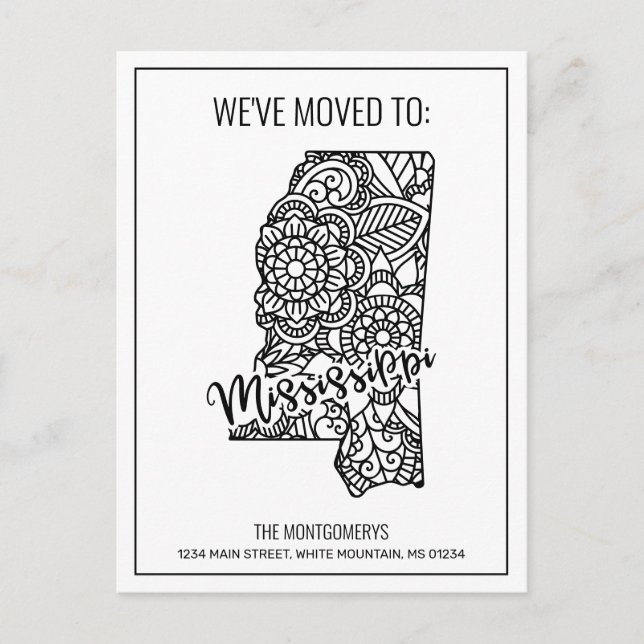 Carte Postale Faire-part Mandala Floral Mississippi State en mouvement (Devant)