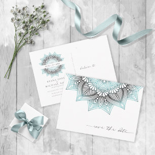 Carte Postale Faire-part Mandala Lace Enregistrer la date Lt. Blue ID968