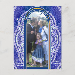 Carte Postale Faire-part Mandalas en bleu hollandais mixte