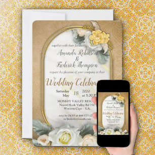 Carte Postale Faire-part Mandalas sur fond de photo or et blanc