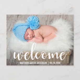 Carte Postale Faire-part Manuscrit blanc moderne de nouveau bébé bienvenu