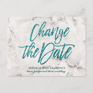 Carte Postale Faire-part Marble Tourquoise script de parties scintillant mo