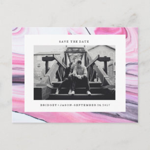 Carte Postale Faire-part Marbre blanc rose moderne Photo SAUVER LA DATE