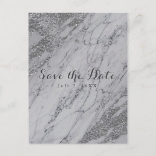 Carte Postale Faire-part Marbre moderne tendance Glam argent la date