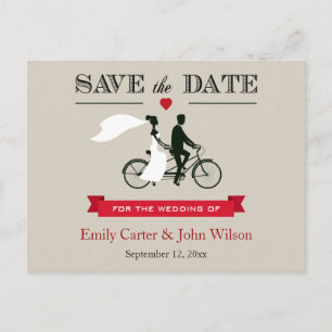 Carte Postale Faire-part Mariage à bicyclette en tandem Enregistrer la date