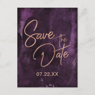 Carte Postale Faire-part Mariage à la date d'enregistrement Violet foncé et