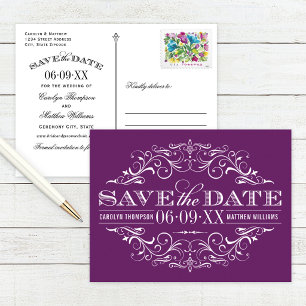 Carte Postale Faire-part Mariage à l'ancienne avec parchemin violet - Faire