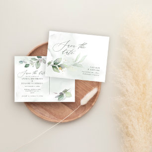 Carte Postale Faire-part Mariage à l'aquarelle botanique eucalyptus or