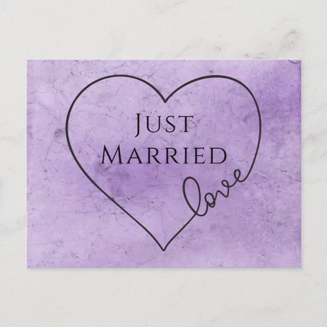 Carte Postale Faire-part Mariage à l'aquarelle Cœur violet Mariés (Devant)