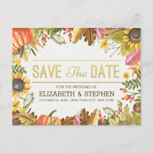 Carte Postale Faire-part Mariage à Sauvegarder La Date Automne Feuilles de 