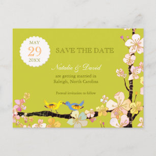 Carte Postale Faire-part Mariage Amoureux Inséparables de Spring Green Enre