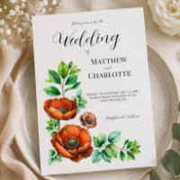 Mariage Aquarelle Coquelicots Rouges de Style Vint