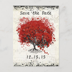 Carte Postale Faire-part Mariage Arbre Rouge Économisez La Date