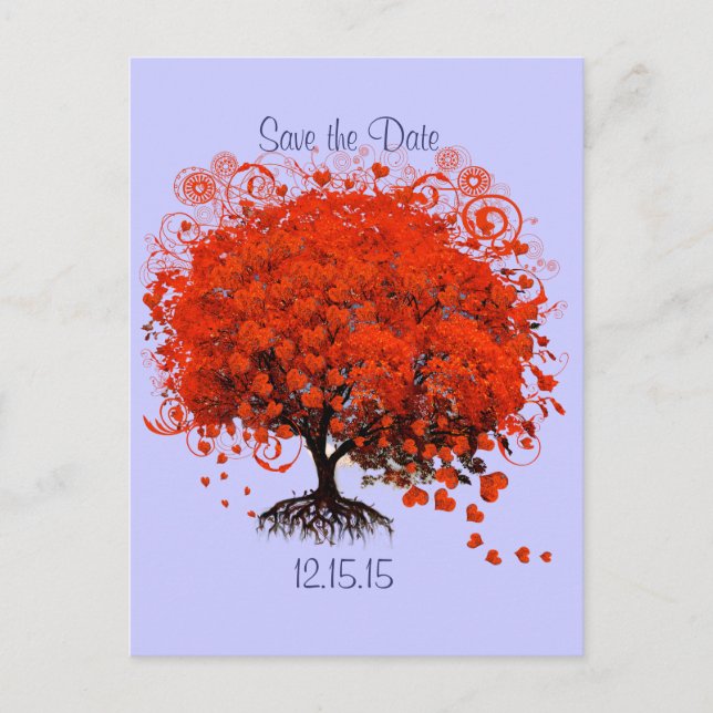 Carte Postale Faire-part Mariage Arbre Rouge Enregistrer La Date (Devant)
