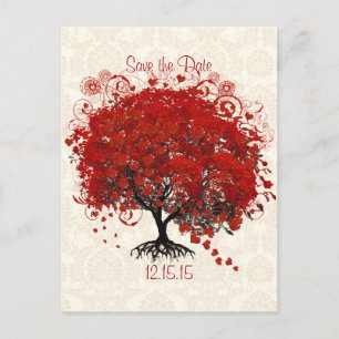 Carte Postale Faire-part Mariage Arbre Rouge Enregistrer La Date Argent Nua