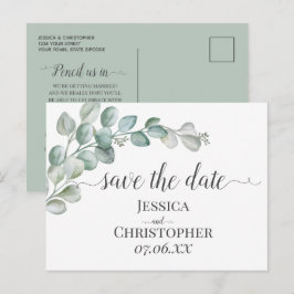 Carte Postale Faire-part Mariage au eucalyptus verdure aquarelle rustique