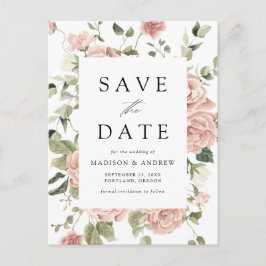 Carte Postale Faire-part Mariage au Jardin de Roses Blush Élégant - Épargne