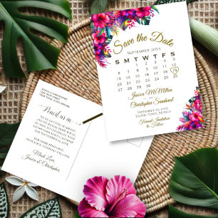 Carte Postale Faire-part Mariage au Jardin Tropical Calendrier d'Enregistre